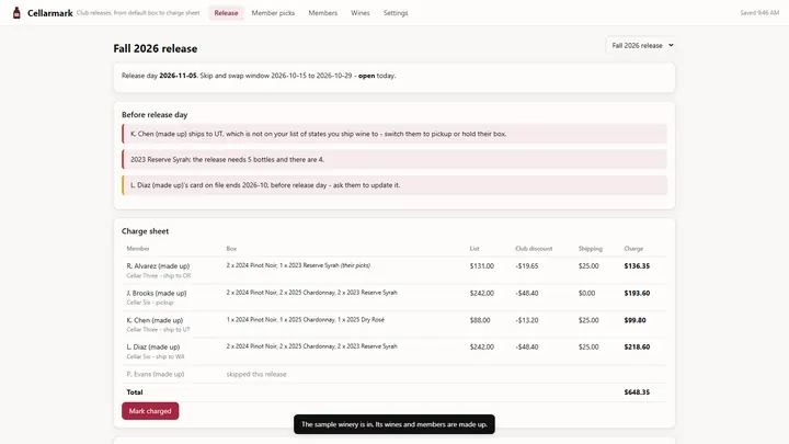 Cellarmark - its main screen