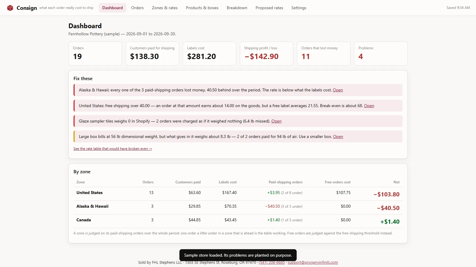 Consign - its main screen