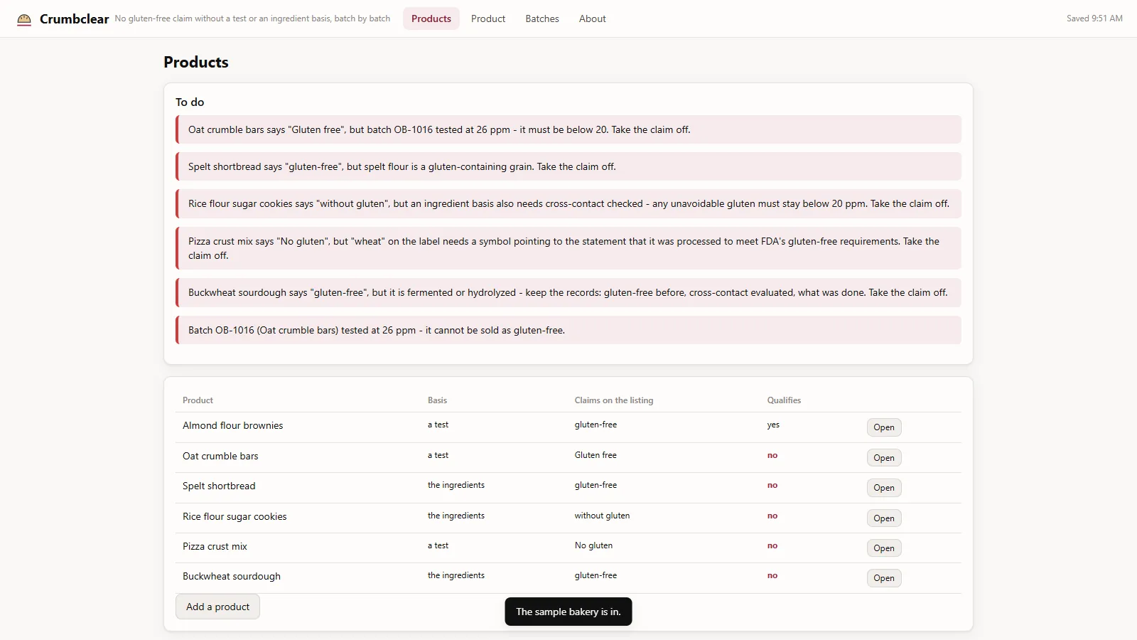 Crumbclear - its main screen