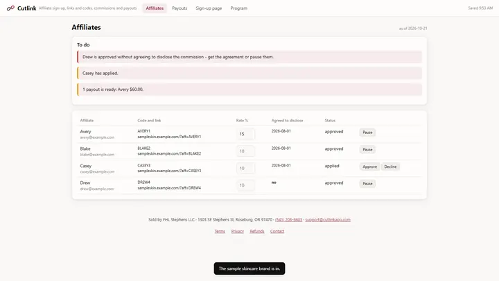 Cutlink - its main screen