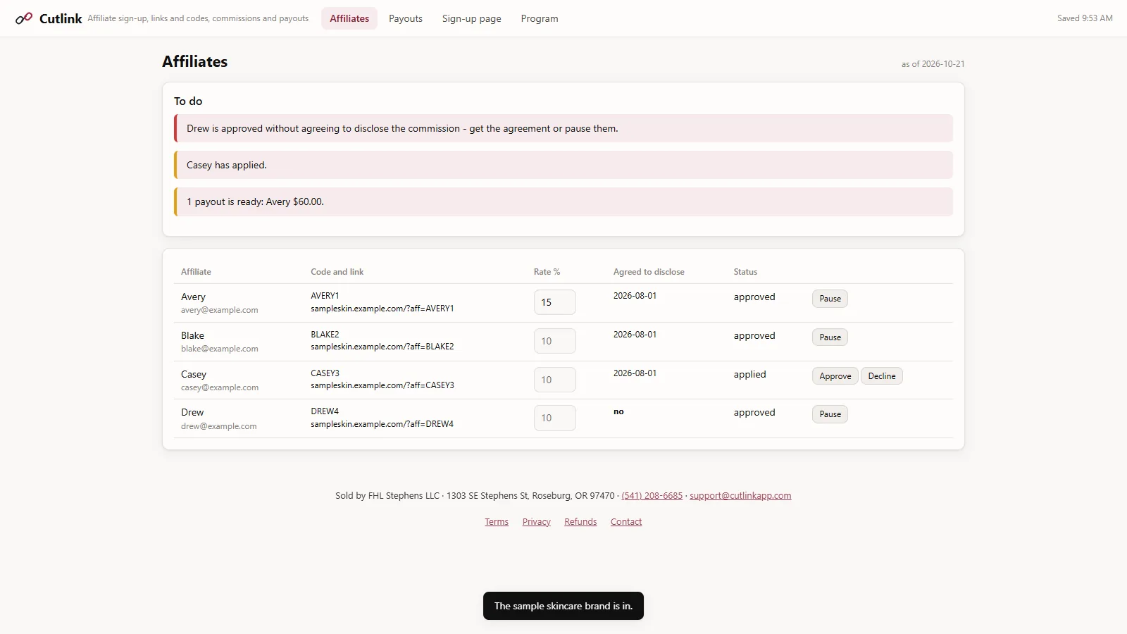 Cutlink - its main screen