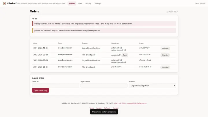 Fileshelf - its main screen