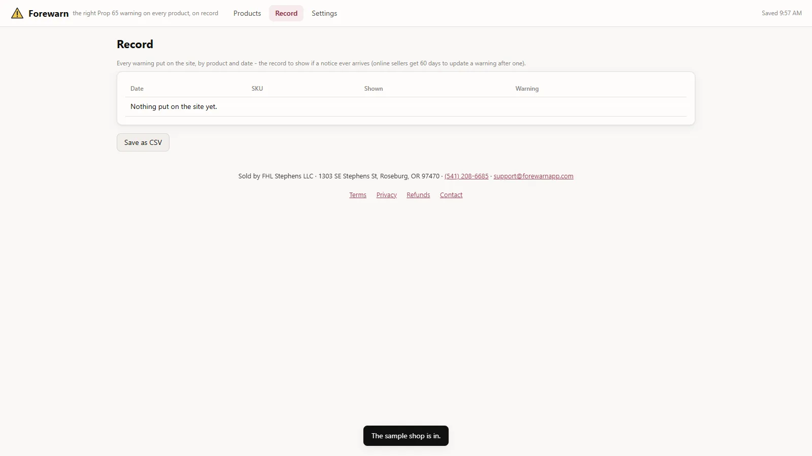 Forewarn - screen 2