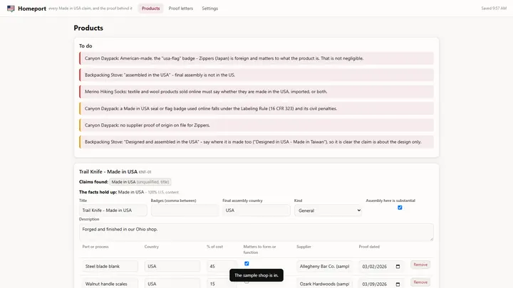 Homeport - its main screen