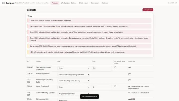 Leafpost - its main screen