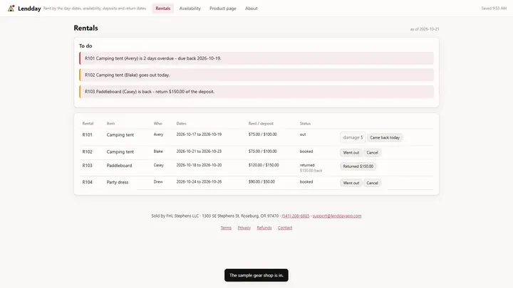 Lendday - its main screen