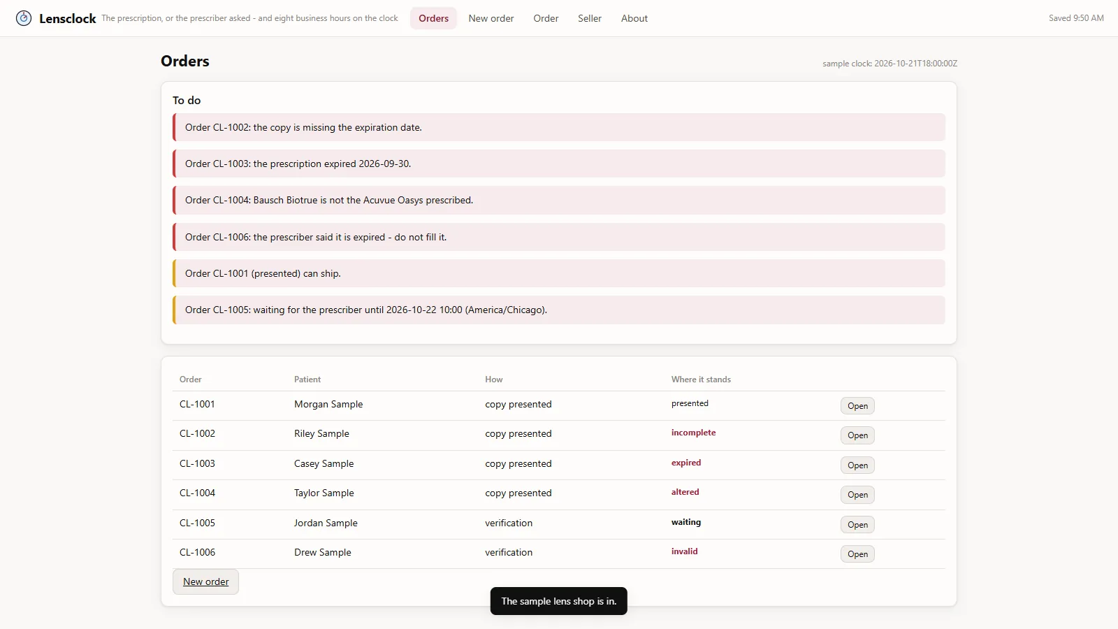Lensclock - its main screen