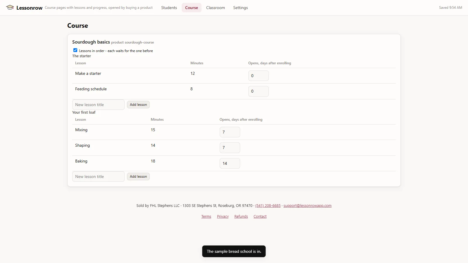 Lessonrow - screen 2
