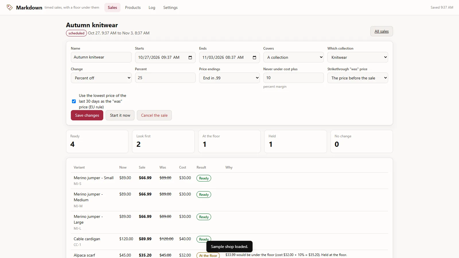 Markdown - its main screen