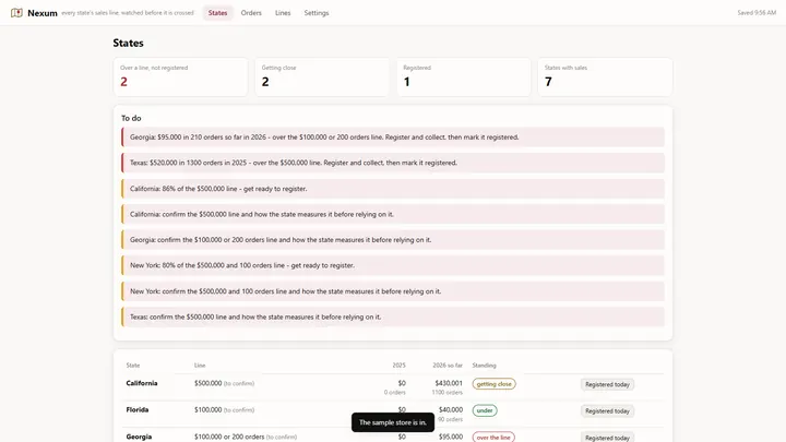 Nexum - its main screen