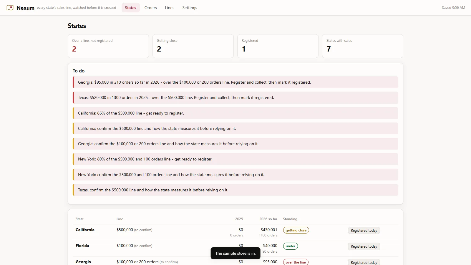 Nexum - its main screen
