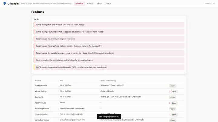 Originpin - its main screen