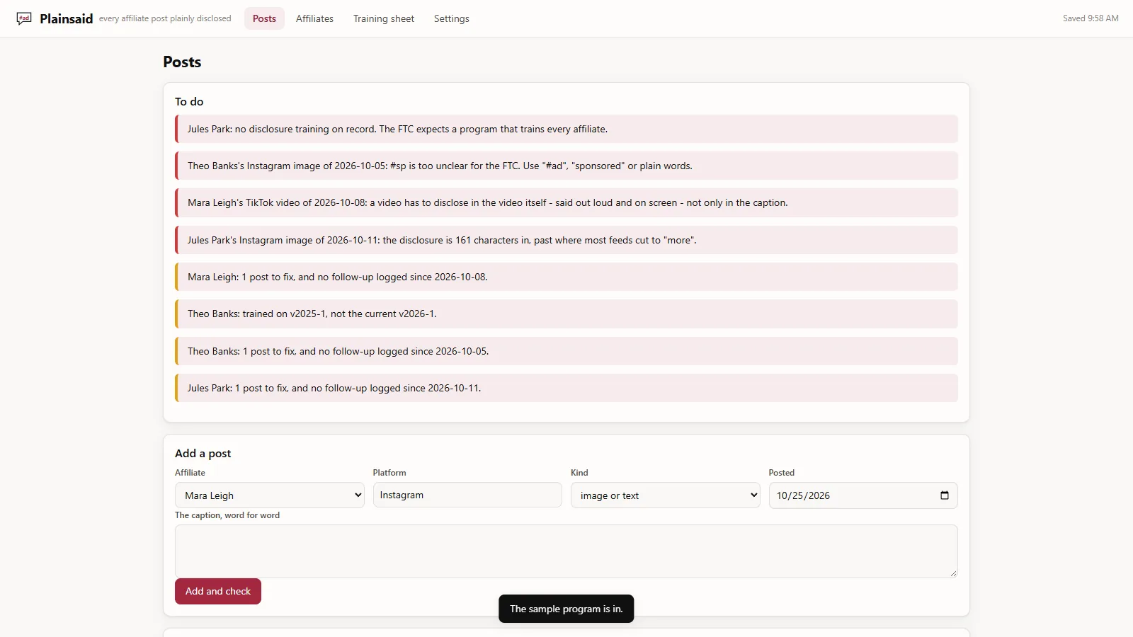 Plainsaid - its main screen