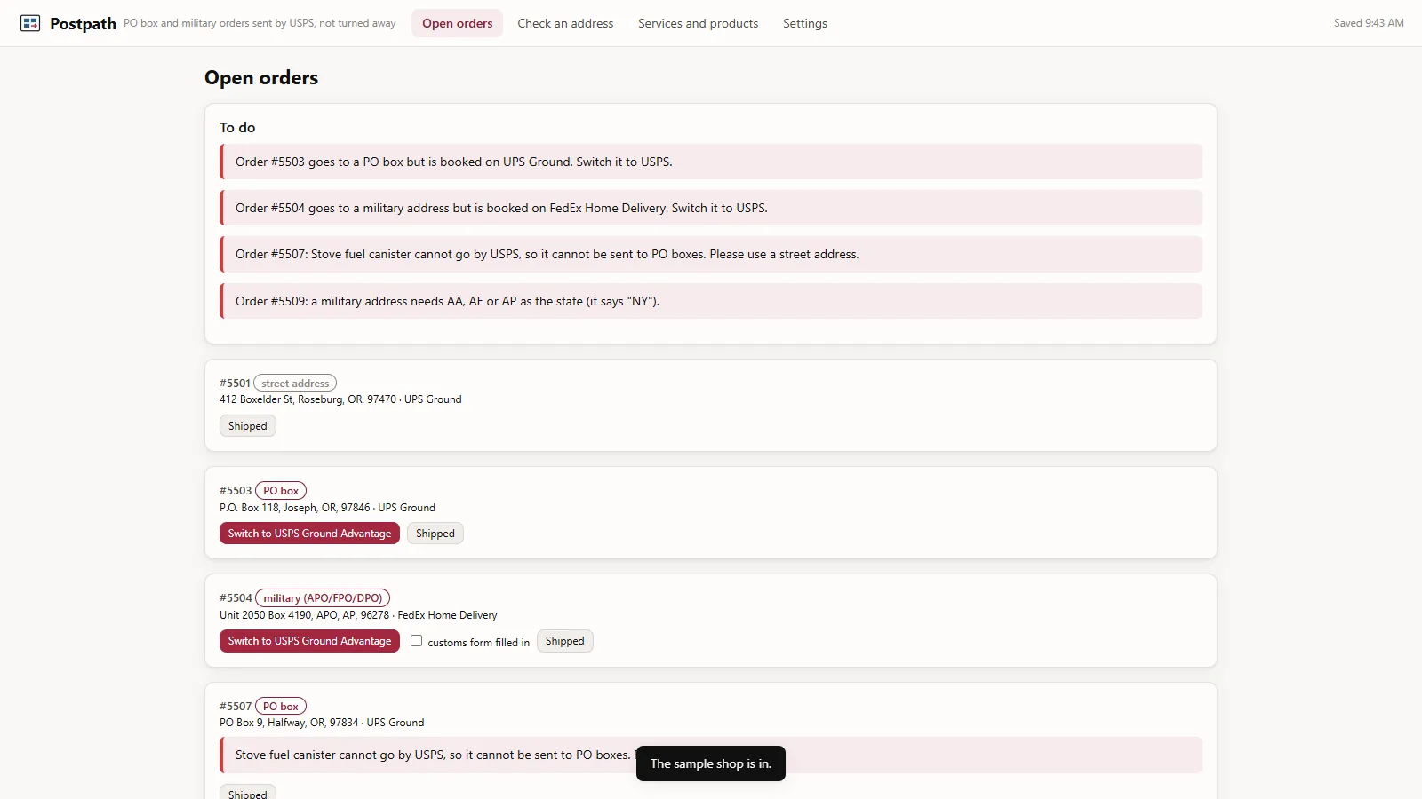 Postpath - its main screen