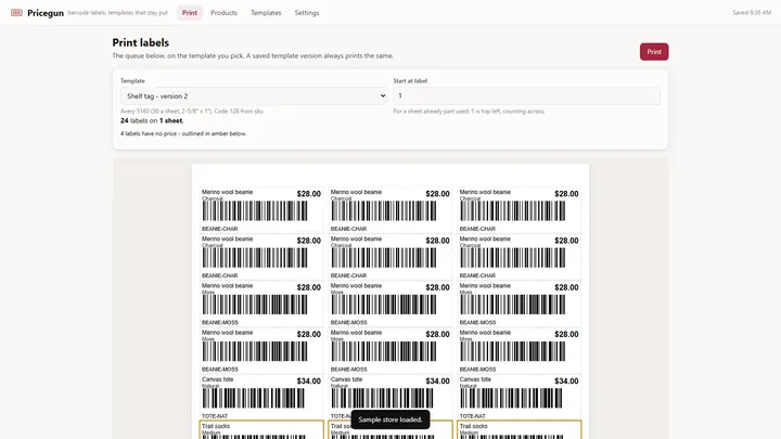 Pricegun - its main screen
