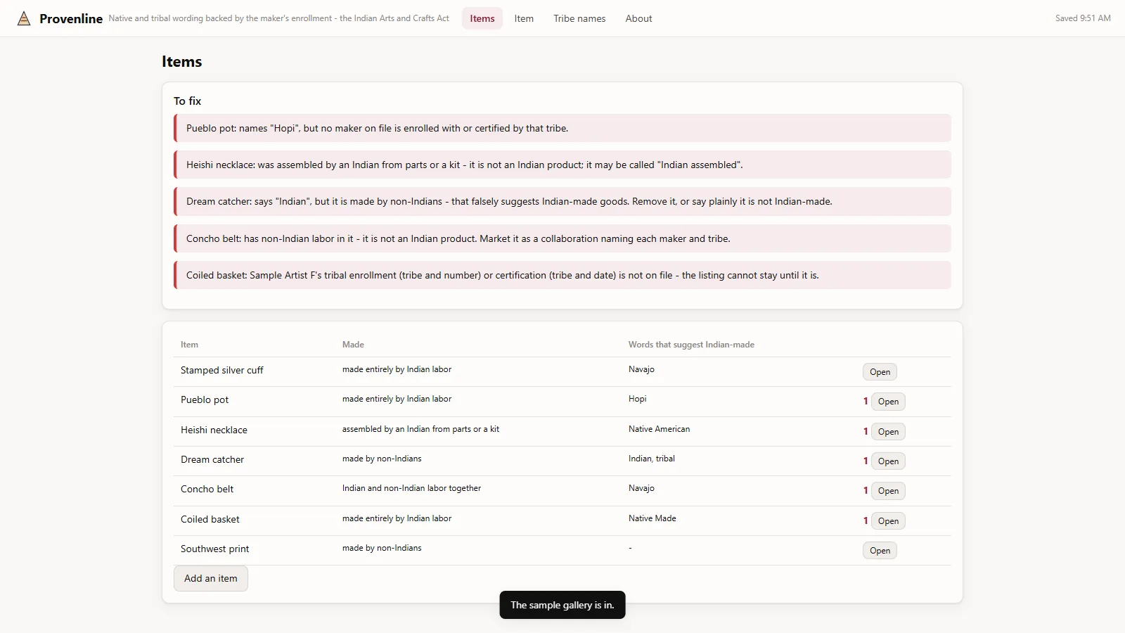 Provenline - its main screen