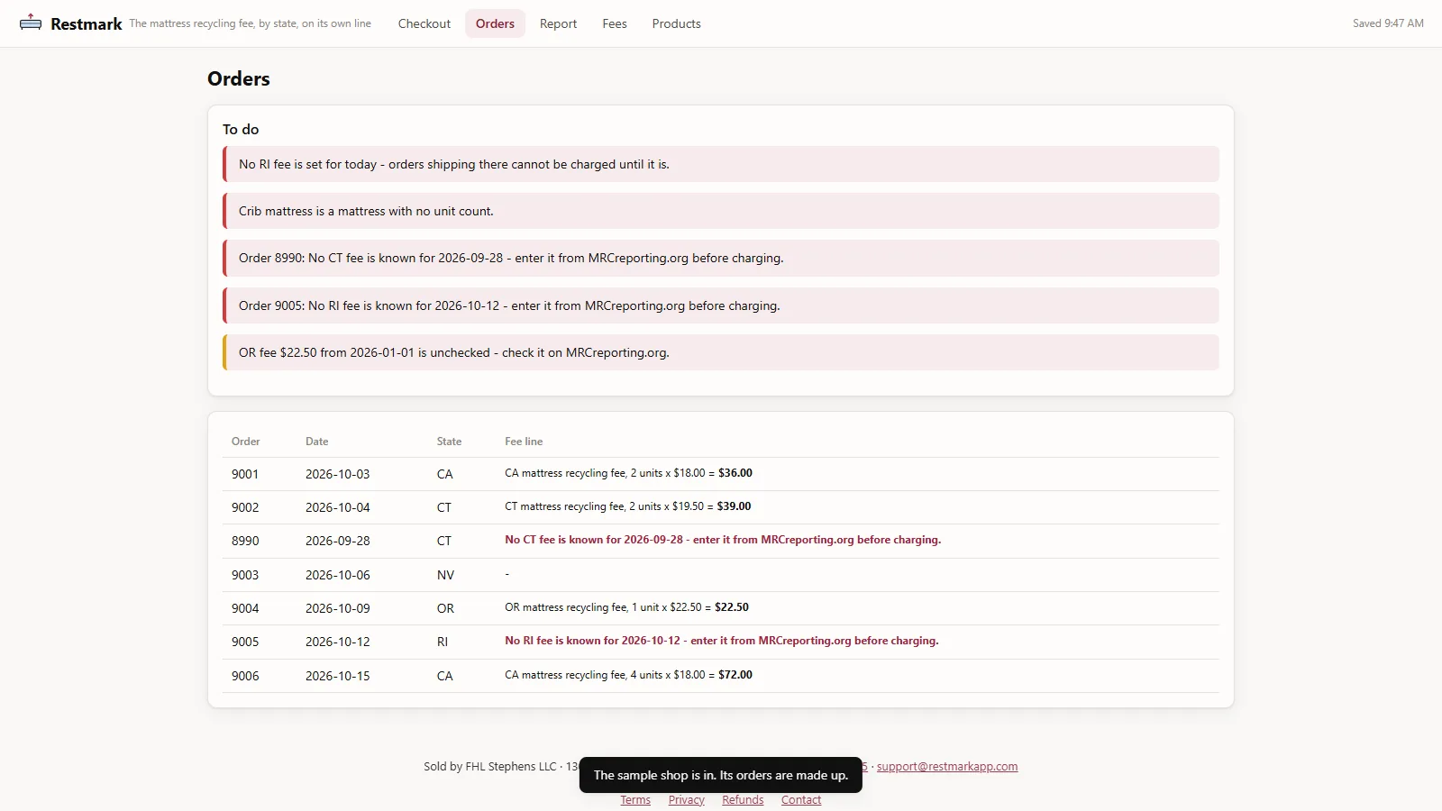 Restmark - its main screen