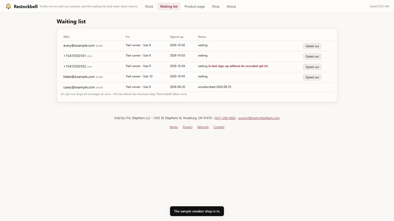 Restockbell - screen 2