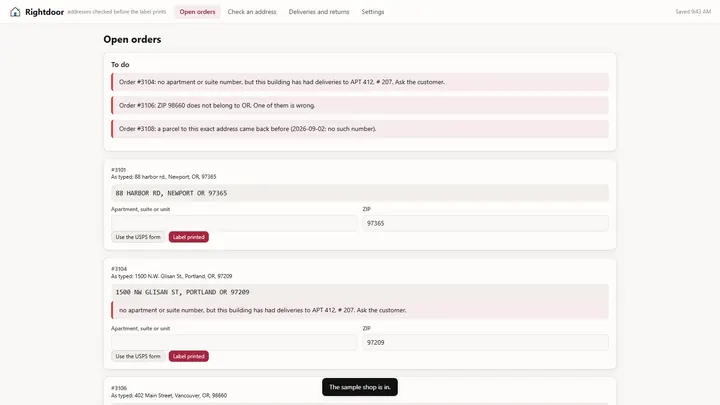 Rightdoor - its main screen