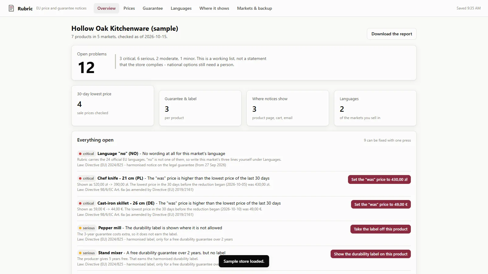 Rubric - its main screen