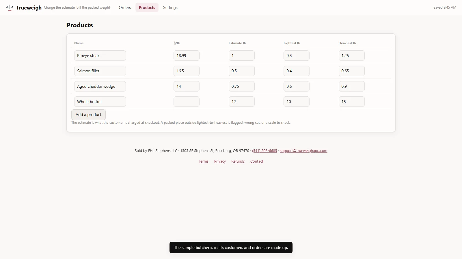 Trueweigh - screen 2