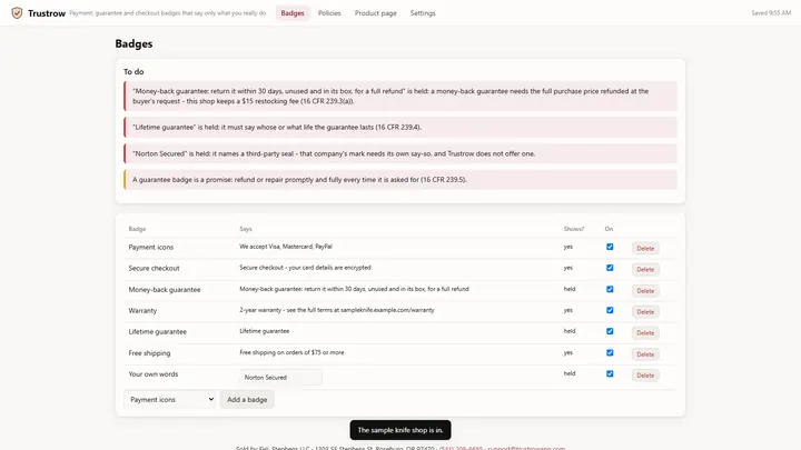 Trustrow - its main screen