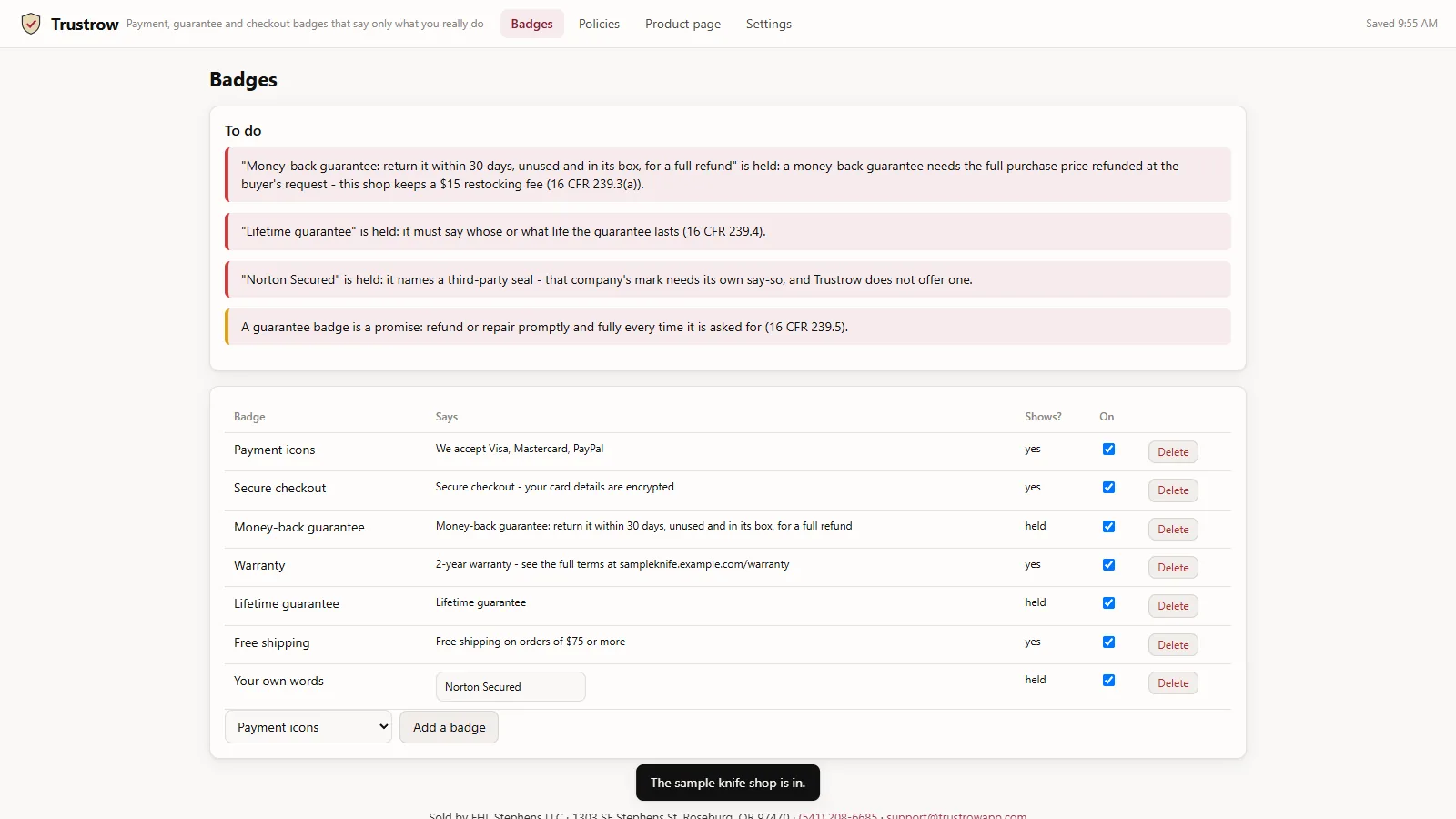 Trustrow - its main screen
