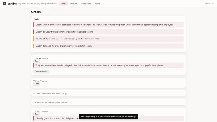 Vestline - its main screen