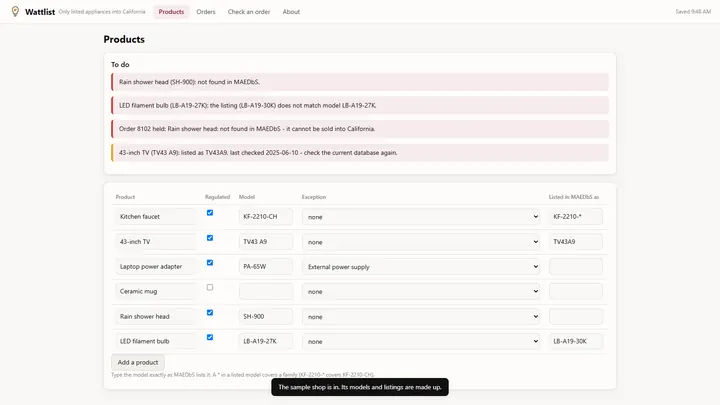 Wattlist - its main screen