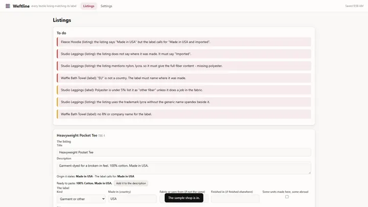 Weftline - its main screen