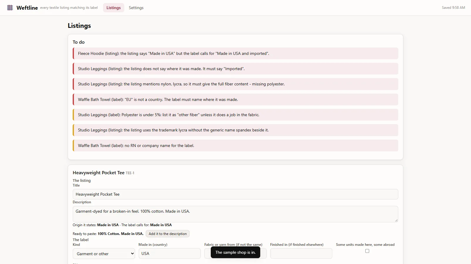 Weftline - its main screen
